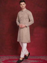 Men's Sequin Chikankari Front Open Kurta With Pyjamas