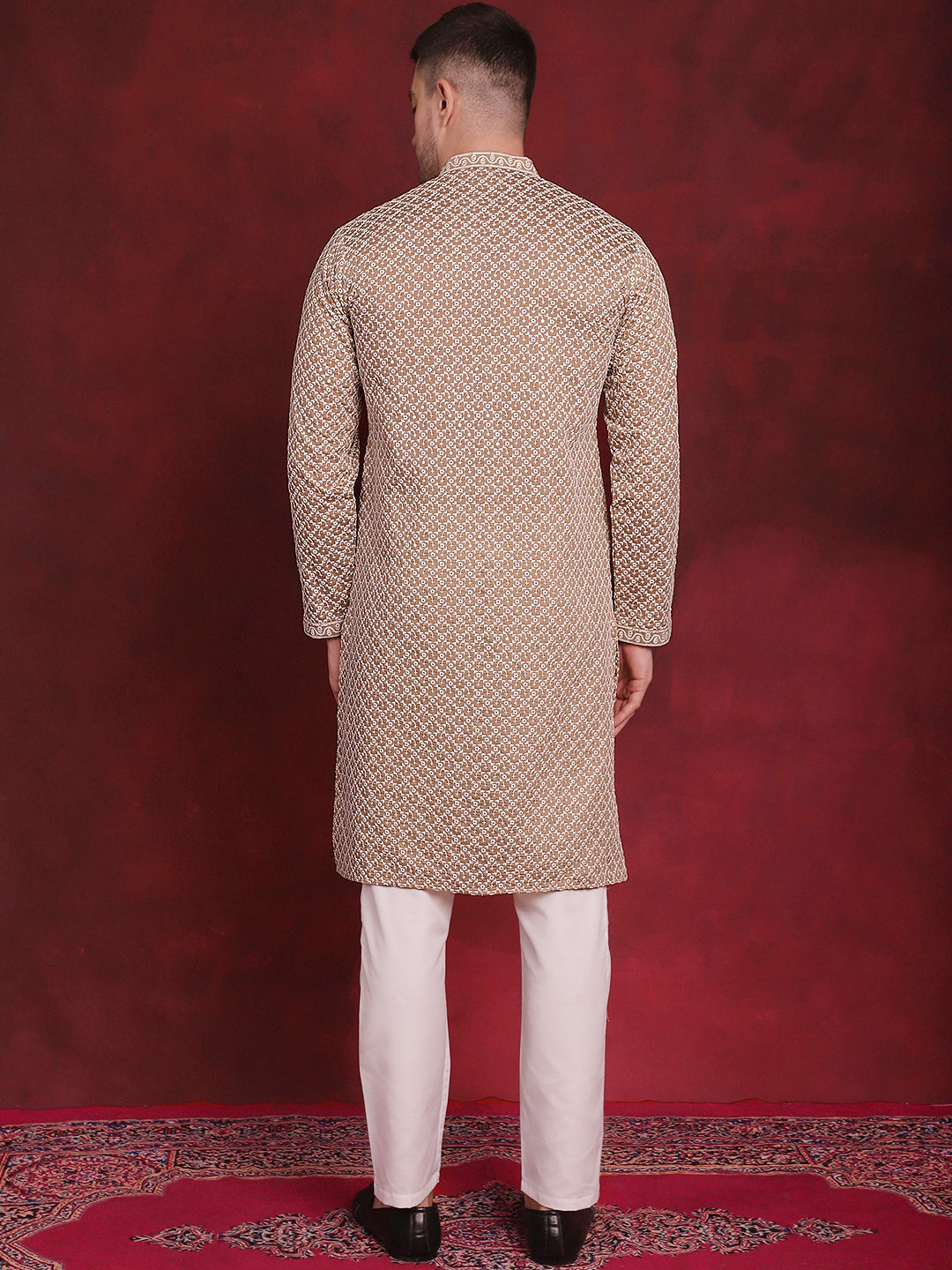 Men's Sequin Chikankari Front Open Kurta With Pyjamas