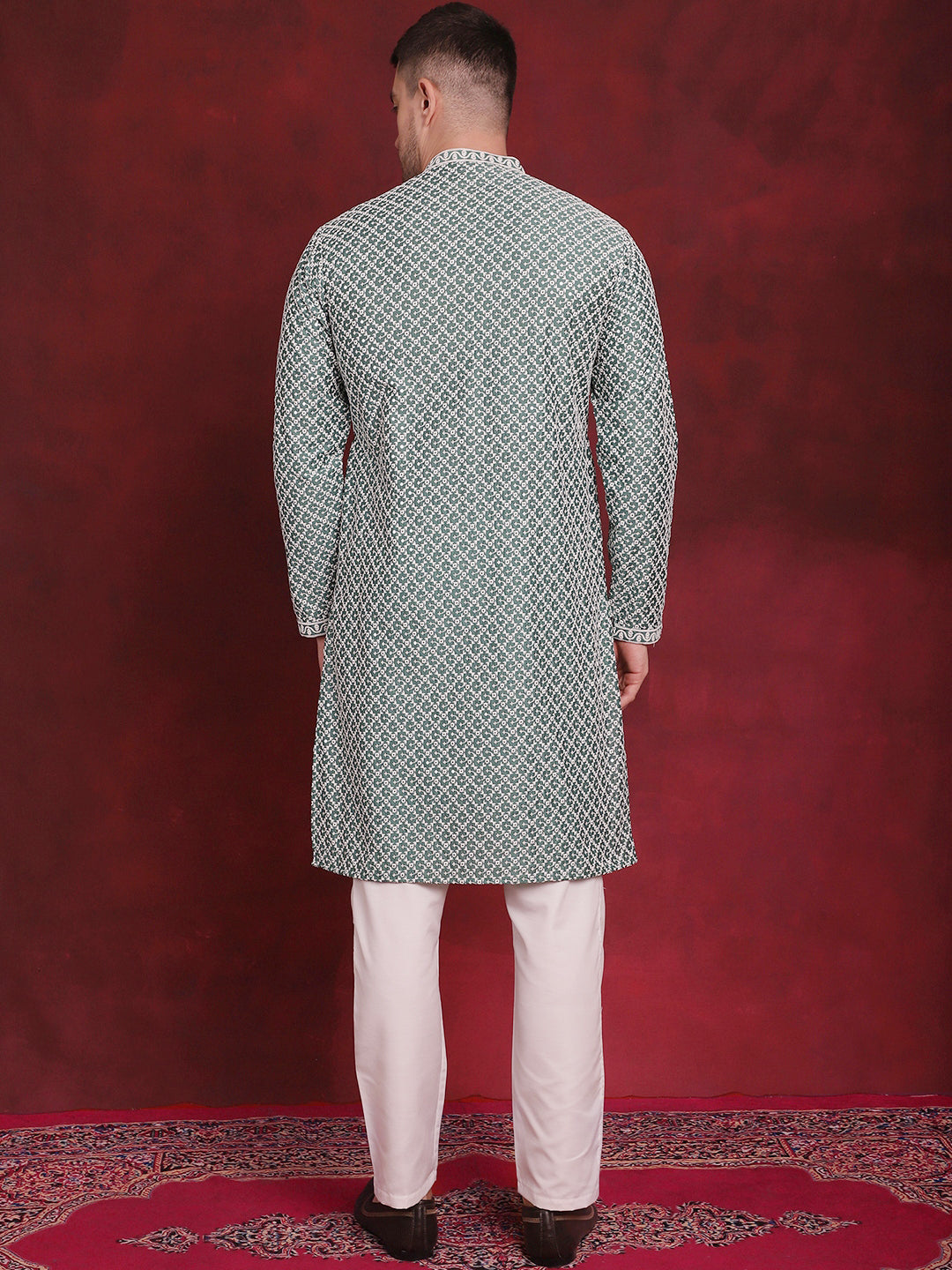 Men's Sequin Chikankari Front Open Kurta With Pyjamas