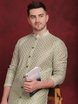 Men's Sequin Chikankari Front Open Kurta With Pyjamas