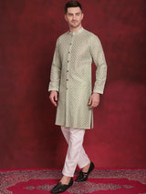 Men's Sequin Chikankari Front Open Kurta With Pyjamas