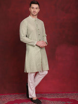 Men's Sequin Chikankari Front Open Kurta With Pyjamas