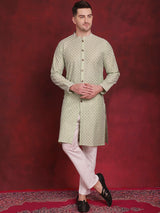 Men's Sequin Chikankari Front Open Kurta With Pyjamas