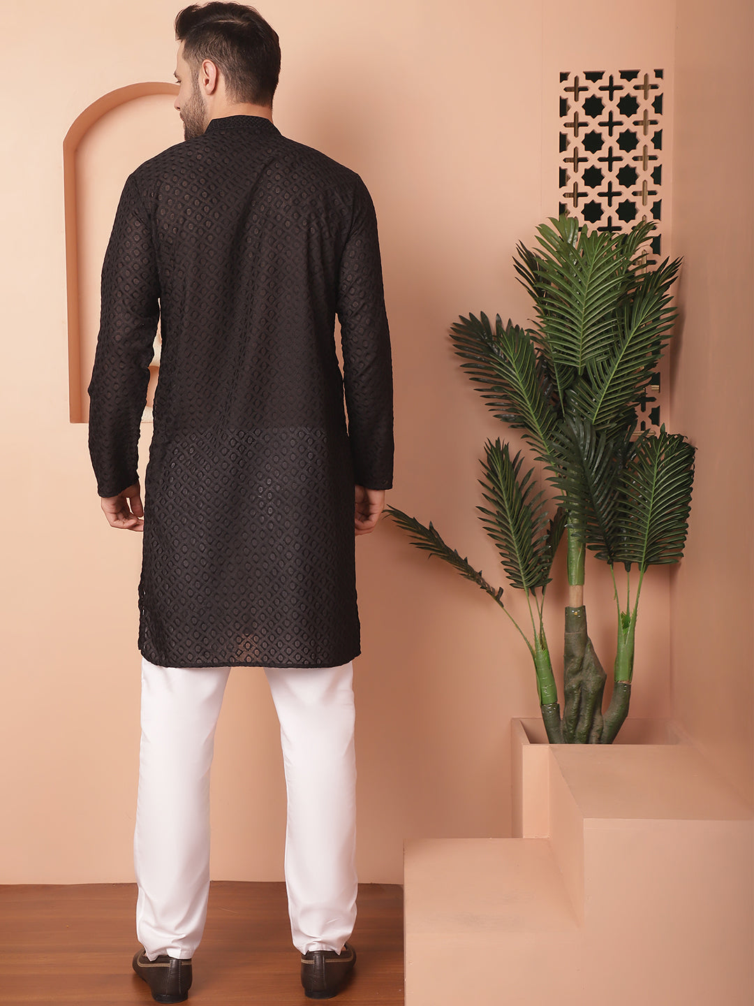 Black Cotton Embroidered Kurta Pajama Set