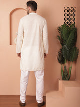 Off White Cotton Embroidered Kurta Pajama Set