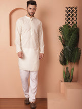 Off White Cotton Embroidered Kurta Pajama Set