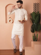 Off White Cotton Embroidered Kurta Pajama Set