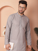 Gray Cotton Embroidered Kurta Pajama Set