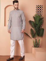 Gray Cotton Embroidered Kurta Pajama Set