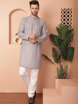 Gray Cotton Embroidered Kurta Pajama Set