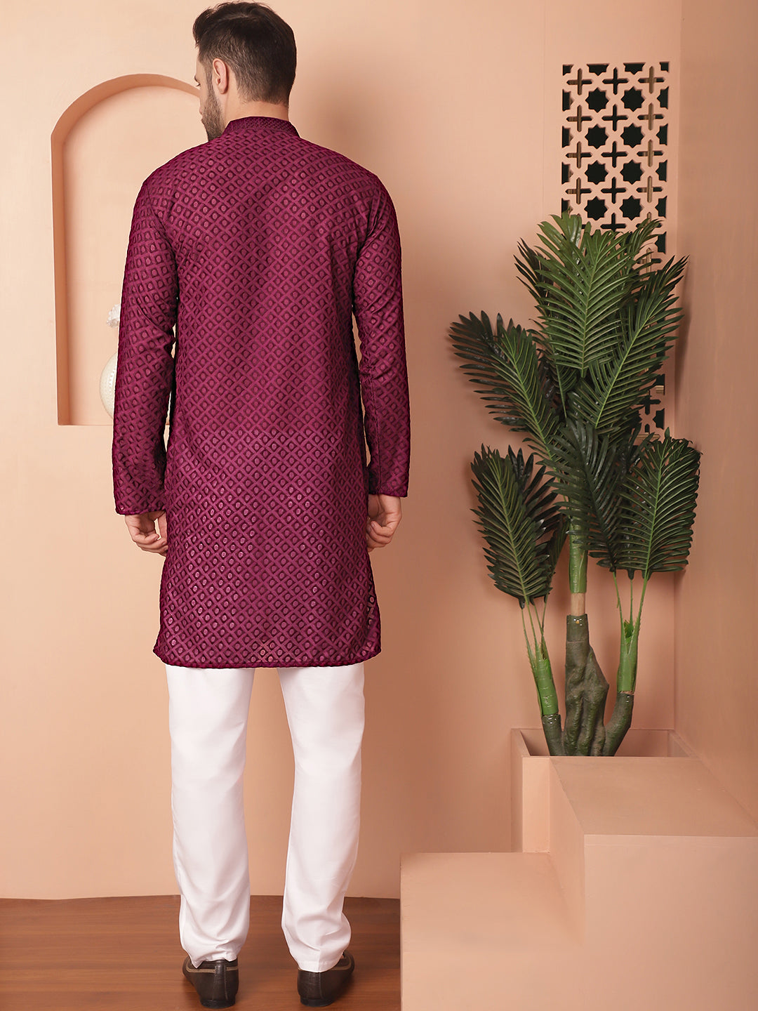 Purple Cotton Embroidered Kurta Pajama Set