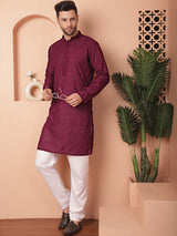 Purple Cotton Embroidered Kurta Pajama Set