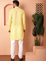 Yellow Cotton Embroidered Kurta Pajama Set