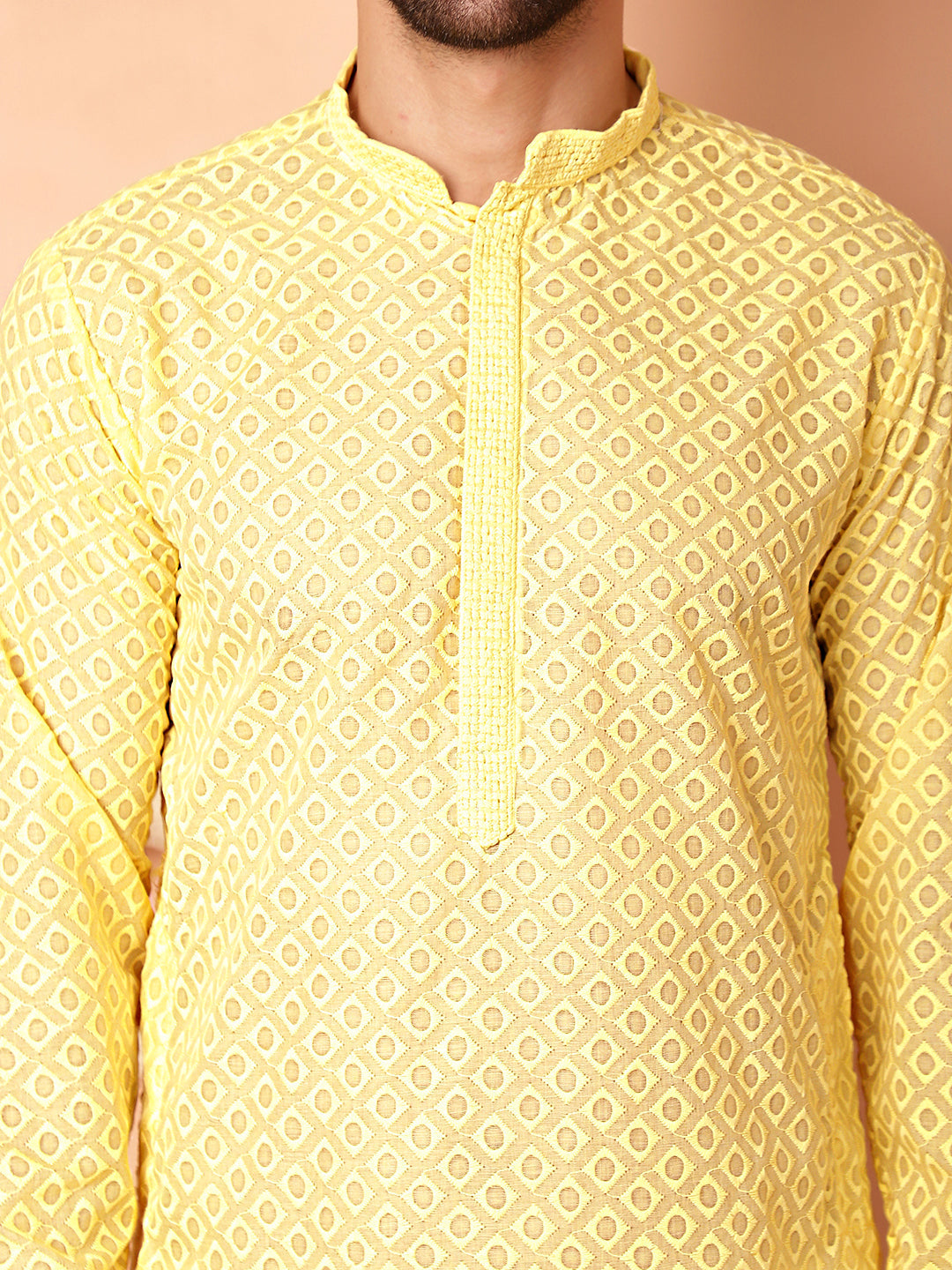 Yellow Cotton Embroidered Kurta Pajama Set