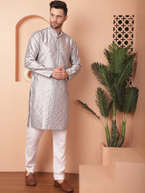 Gray Silk Mirror Sequin Embroidered Kurta Pajama Set