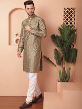 Olive Silk Mirror Sequin Embroidered Kurta Pajama Set