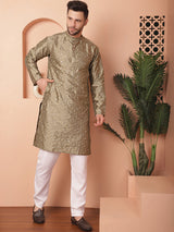 Olive Silk Mirror Sequin Embroidered Kurta Pajama Set