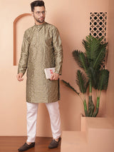 Olive Silk Mirror Sequin Embroidered Kurta Pajama Set