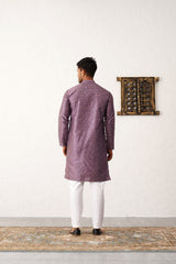 Purple Silk Printed Embroidered Kurta Pajama Set