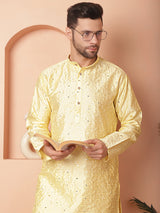 Yellow Silk Mirror Sequin Embroidered Kurta Pajama Set