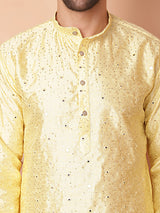 Yellow Silk Mirror Sequin Embroidered Kurta Pajama Set