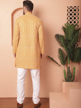 Yellow Cotton Embroidered Kurta Pajama Set