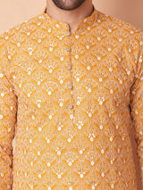 Yellow Cotton Embroidered Kurta Pajama Set