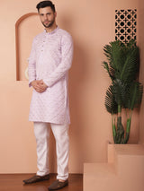 Purple Cotton Embroidered Kurta Pajama Set