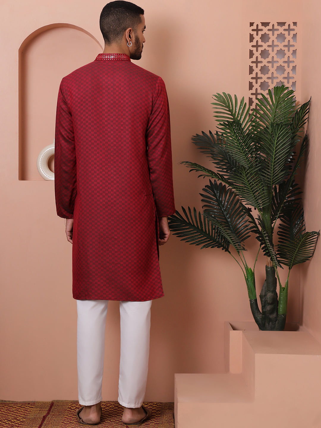 Red Silk Embroidered Kurta Pajama Set