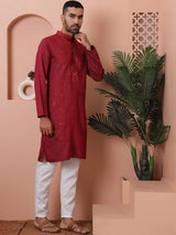 Red Silk Embroidered Kurta Pajama Set