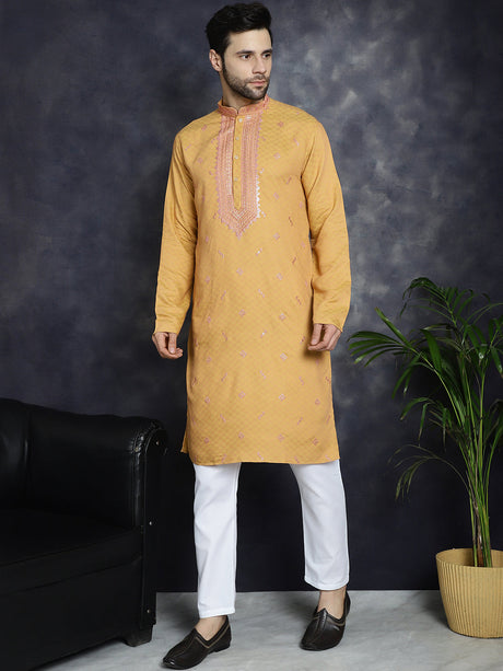 Men's Sequins Embroidered Kurta With Pajama