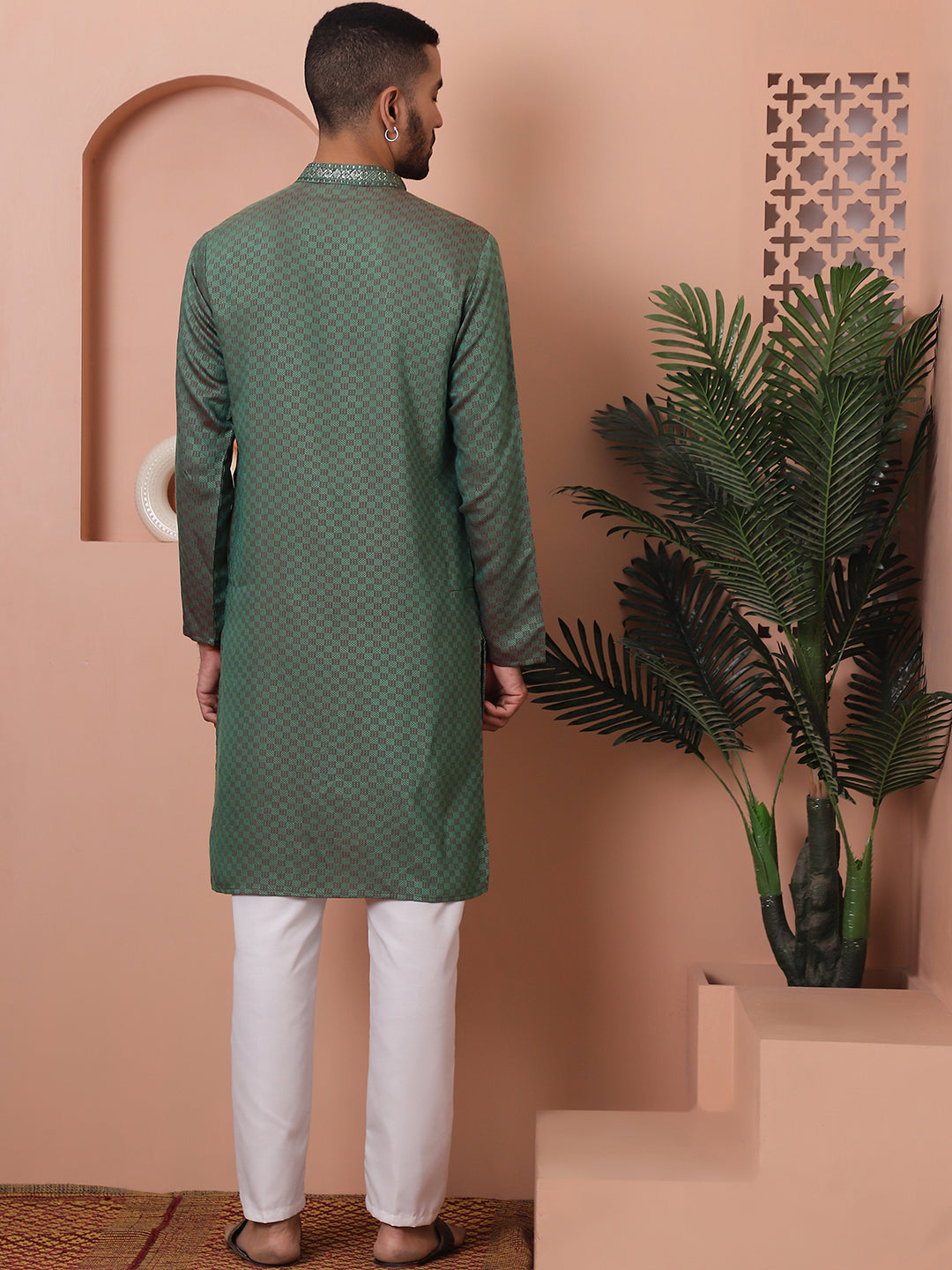 Olive Silk Embroidered Kurta Pajama Set