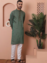 Olive Silk Embroidered Kurta Pajama Set