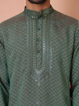 Olive Silk Embroidered Kurta Pajama Set