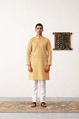 Yellow Cotton Embroidered Kurta Pajama Set