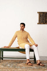 Yellow Cotton Embroidered Kurta Pajama Set