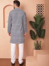 Navy Blue Cotton Embroidered Kurta Pajama Set