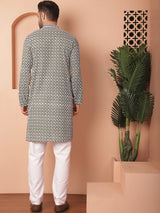 Olive Cotton Embroidered Kurta Pajama Set