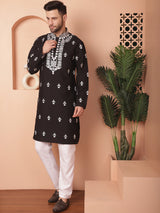 Black Silk Embroidered Kurta Pajama Set