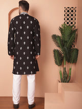 Black Silk Embroidered Kurta Pajama Set