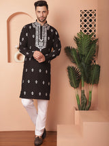 Black Silk Embroidered Kurta Pajama Set