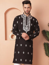 Black Silk Embroidered Kurta Pajama Set