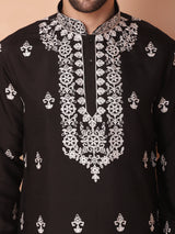 Black Silk Embroidered Kurta Pajama Set