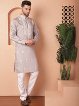 Gray Silk Embroidered Kurta Pajama Set