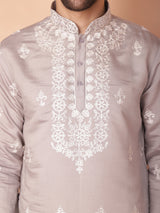 Gray Silk Embroidered Kurta Pajama Set