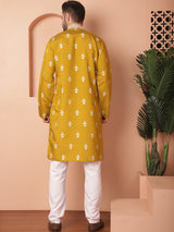 Yellow Silk Embroidered Kurta Pajama Set