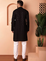 Black Viscose Mirror Sequin Embroidered Kurta Pajama Set