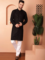 Black Viscose Mirror Sequin Embroidered Kurta Pajama Set