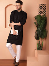 Black Viscose Mirror Sequin Embroidered Kurta Pajama Set