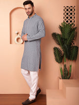 Gray Viscose Embroidered Kurta Pajama Set